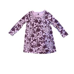 Tea Collection Girls Purple Floral Long Sleeve Dress, Size 4